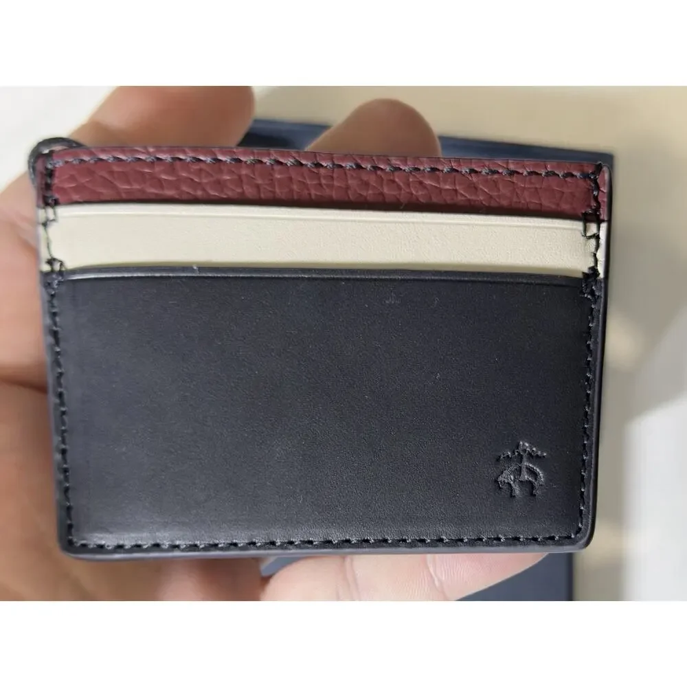 Brooks Brothers Men's Card Holder Wallet Brown/Black/White Logo Accent